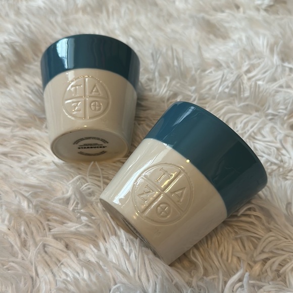 2 - Starbucks TAZO Tea Mugs - Blue & White  - 2012 - Angled Rim - New Bone China - Picture 2 of 7